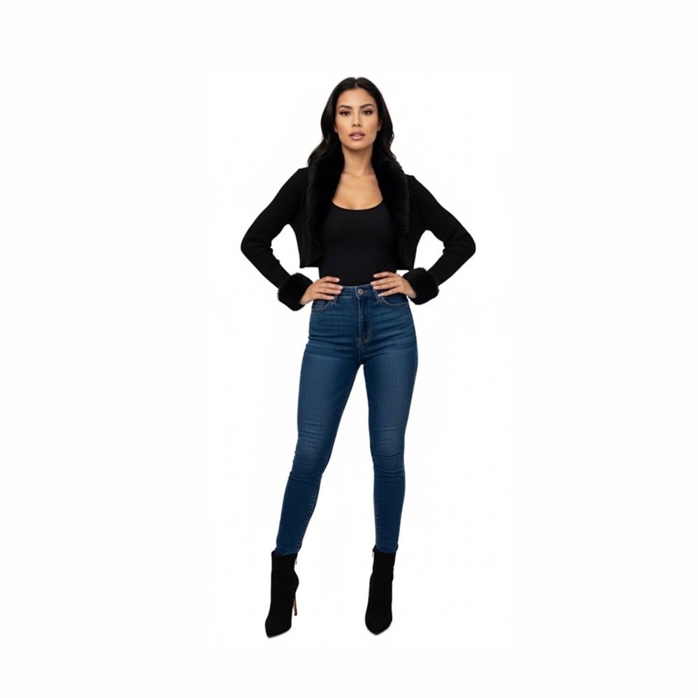 Black Crop Top for Women(Faux Fur)